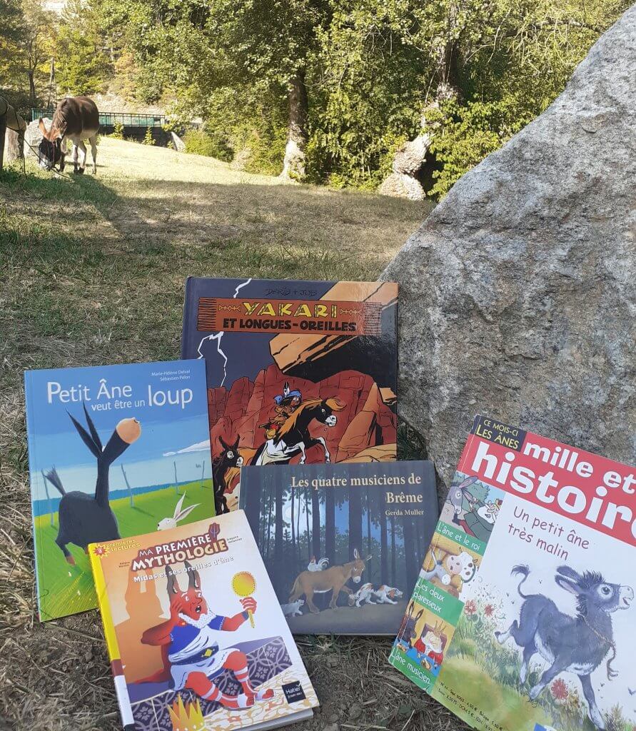 bibliothèque nomade pour découvrir le monde de l'âne en plein air - à fleur d'âne